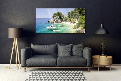 Quadro in vetro Spiaggia di mare Rocks Boats