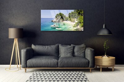 Quadro in vetro Spiaggia di mare Rocks Boats