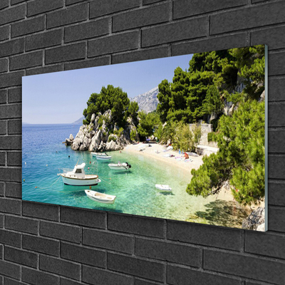 Quadro in vetro Spiaggia di mare Rocks Boats