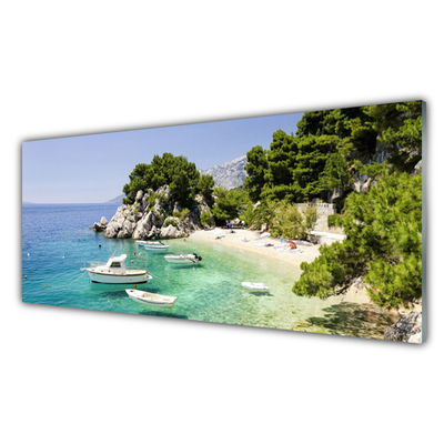 Quadro in vetro Spiaggia di mare Rocks Boats