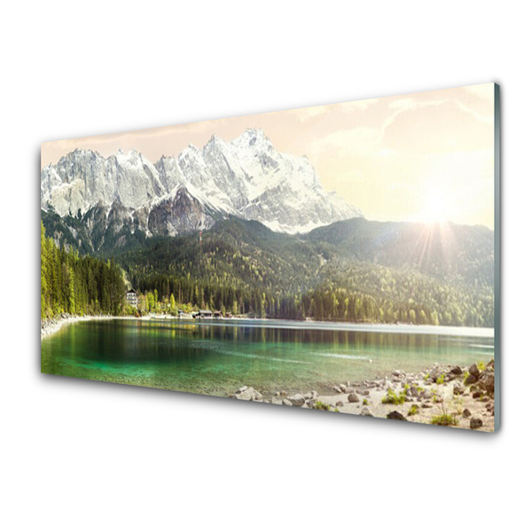 Quadro su vetro Montagne Foresta Lago Paesaggio