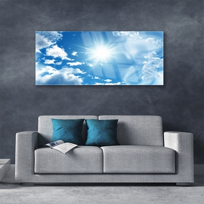 Quadro di vetro Sole Nuvole Cielo Blu