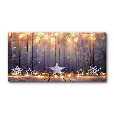 Quadro di vetro Ornamenti di stelle di Natale con luce di Natale