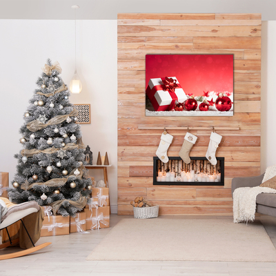 Quadro in vetro Regalo di Natale Palle di Natale Neve