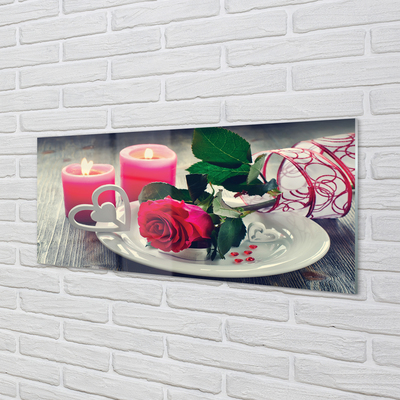 Rivestimento parete cucina Cuore di rosa con candele