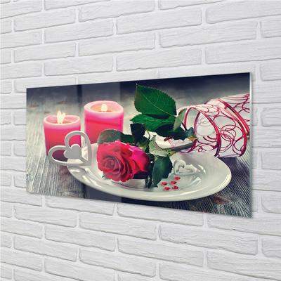 Rivestimento parete cucina Cuore di rosa con candele