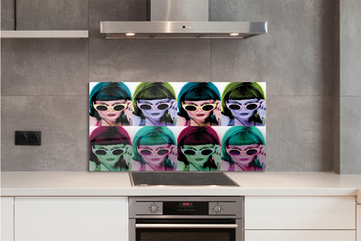 Pannello paraschizzi cucina Donna capelli colorati con gli occhiali