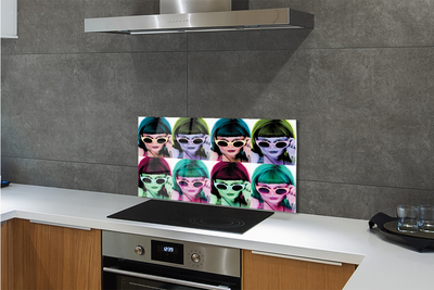 Pannello paraschizzi cucina Donna capelli colorati con gli occhiali