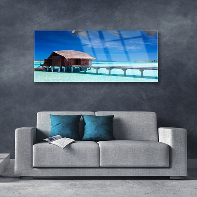 Quadro in vetro acrilico Architettura della casa sulla spiaggia del mare