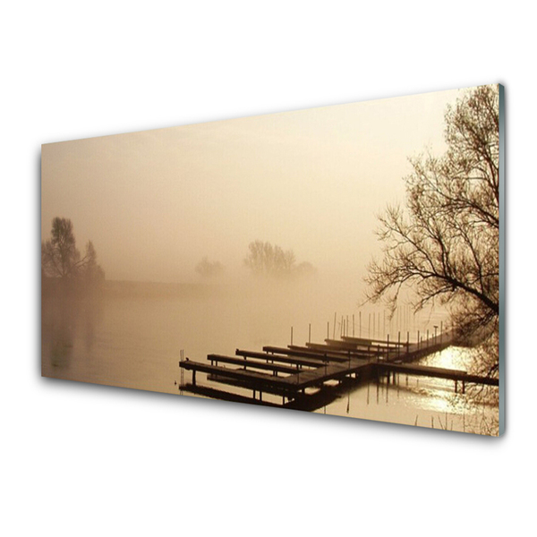 Quadro vetro acrilico Ponte d'acqua, paesaggio di nebbia