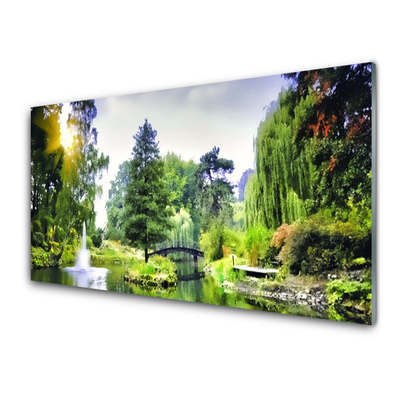 Quadro acrilico Foresta. Cascata. Sole. Natura