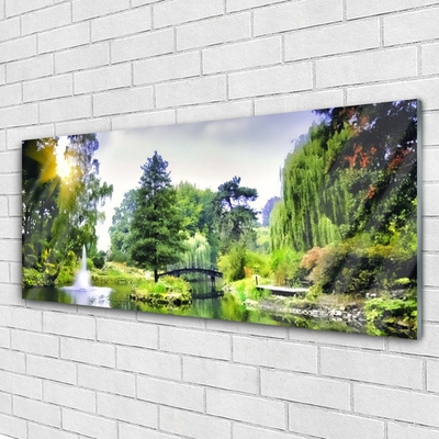 Quadro acrilico Foresta. Cascata. Sole. Natura