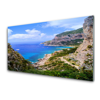 Quadro in vetro acrilico Paesaggio di montagna della spiaggia del mare