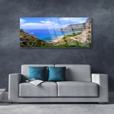 Quadro in vetro acrilico Paesaggio di montagna della spiaggia del mare