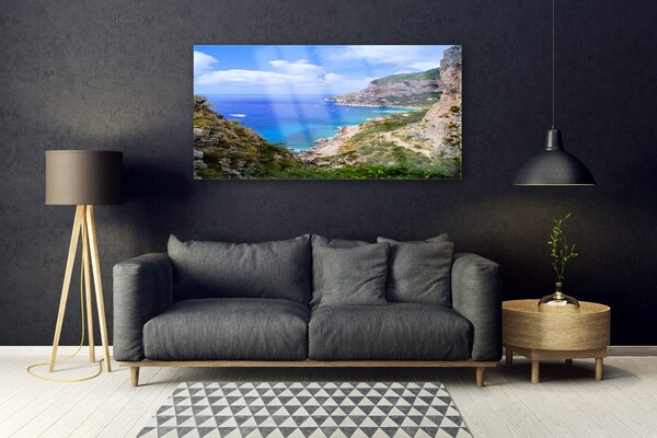 Quadro in vetro acrilico Paesaggio di montagna della spiaggia del mare