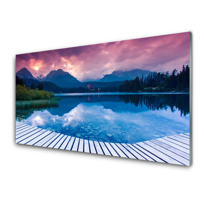 Quadro vetro acrilico Paesaggio del lago di montagna