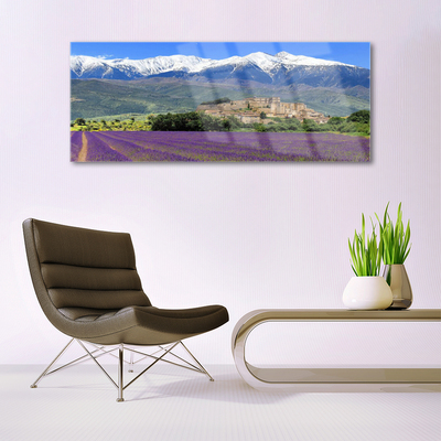 Quadro in vetro acrilico Prato fiori paesaggio di montagna