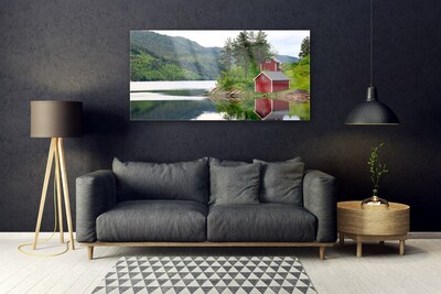 Quadro acrilico Paesaggio del lago di montagna della casa