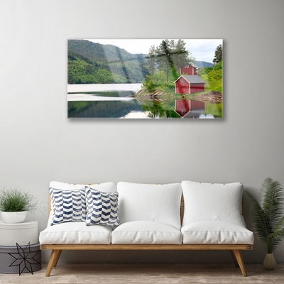 Quadro acrilico Paesaggio del lago di montagna della casa