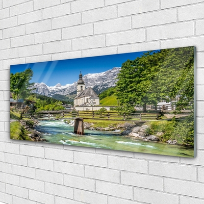 Quadro vetro acrilico Ponte Chiesa Lago Natura