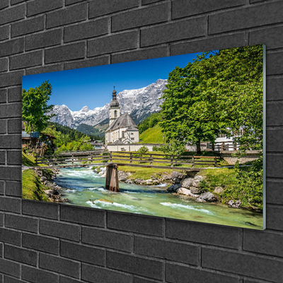 Quadro vetro acrilico Ponte Chiesa Lago Natura