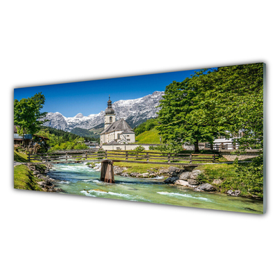 Quadro vetro acrilico Ponte Chiesa Lago Natura