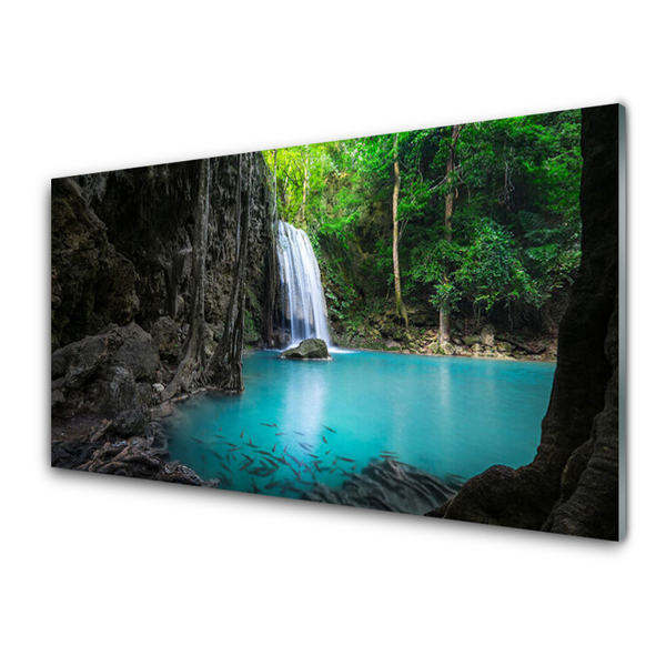 Quadro in vetro acrilico Lago di cascata naturale