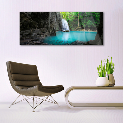 Quadro in vetro acrilico Lago di cascata naturale