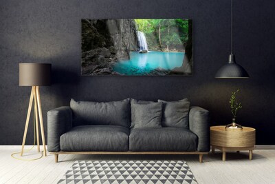 Quadro in vetro acrilico Lago di cascata naturale