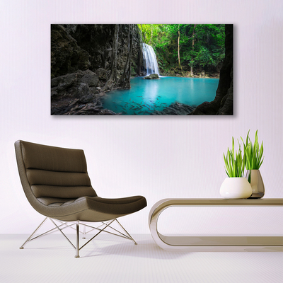 Quadro in vetro acrilico Lago di cascata naturale