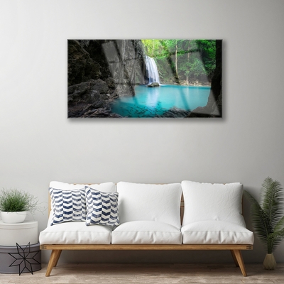 Quadro in vetro acrilico Lago di cascata naturale