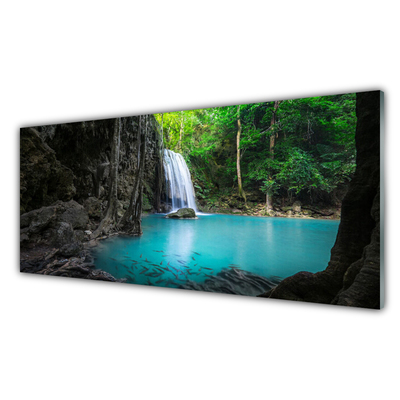 Quadro in vetro acrilico Lago di cascata naturale