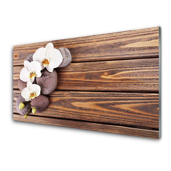 Quadro in vetro acrilico Legno di fiori di orchidea