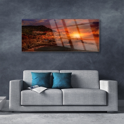 Quadro su vetro acrilico Paesaggio della città di mare