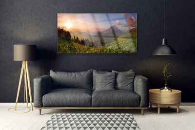 Quadro su vetro acrilico Montagna della foresta della natura