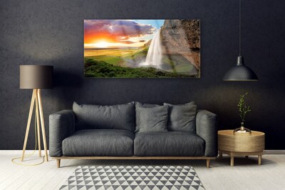 Quadro su vetro acrilico Montagna della cascata della natura