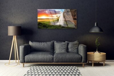 Quadro su vetro acrilico Montagna della cascata della natura