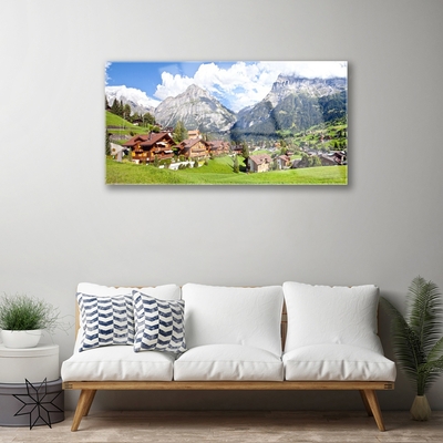 Quadro acrilico Case del paesaggio di montagna