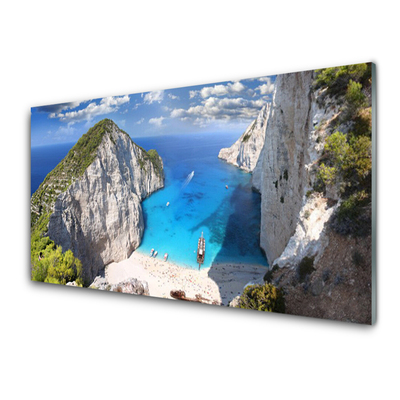 Quadro in vetro acrilico Paesaggio della spiaggia della montagna della baia