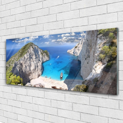 Quadro in vetro acrilico Paesaggio della spiaggia della montagna della baia