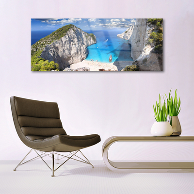 Quadro in vetro acrilico Paesaggio della spiaggia della montagna della baia