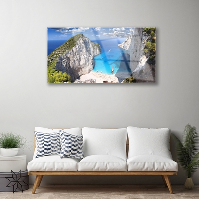 Quadro in vetro acrilico Paesaggio della spiaggia della montagna della baia