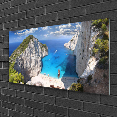 Quadro in vetro acrilico Paesaggio della spiaggia della montagna della baia