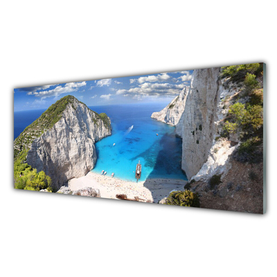 Quadro in vetro acrilico Paesaggio della spiaggia della montagna della baia