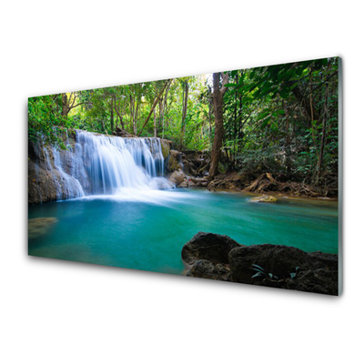 Quadro acrilico Cascata del lago della foresta naturale