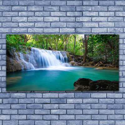 Quadro acrilico Cascata del lago della foresta naturale