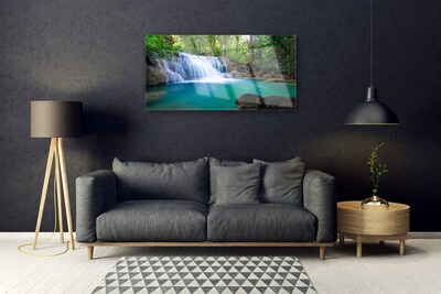 Quadro acrilico Cascata del lago della foresta naturale