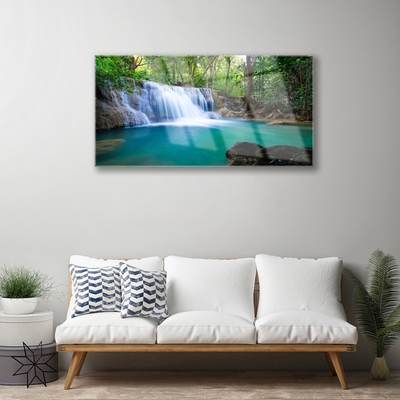 Quadro acrilico Cascata del lago della foresta naturale