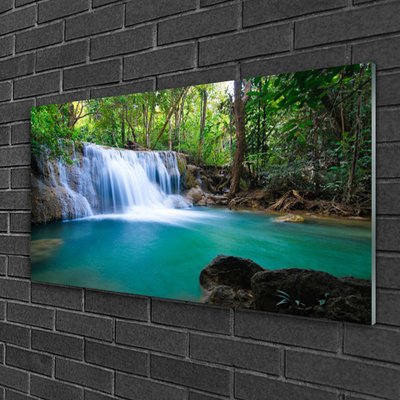 Quadro acrilico Cascata del lago della foresta naturale