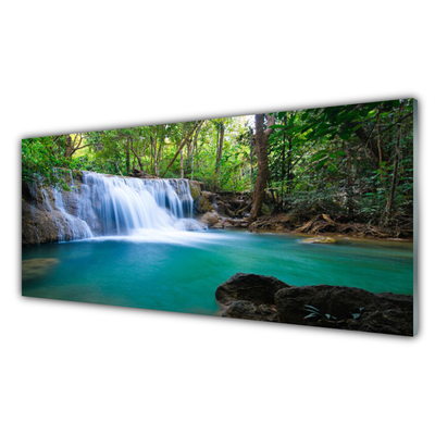 Quadro acrilico Cascata del lago della foresta naturale